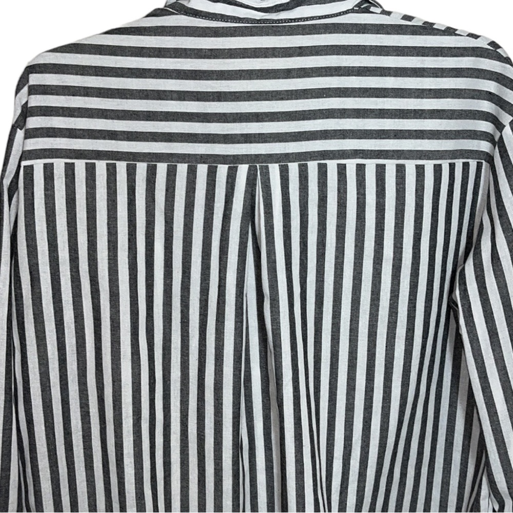 SHEIN Striped Flap Pocket Drop Shoulder Button Down Blouse Shirt - Picture 5 of 5